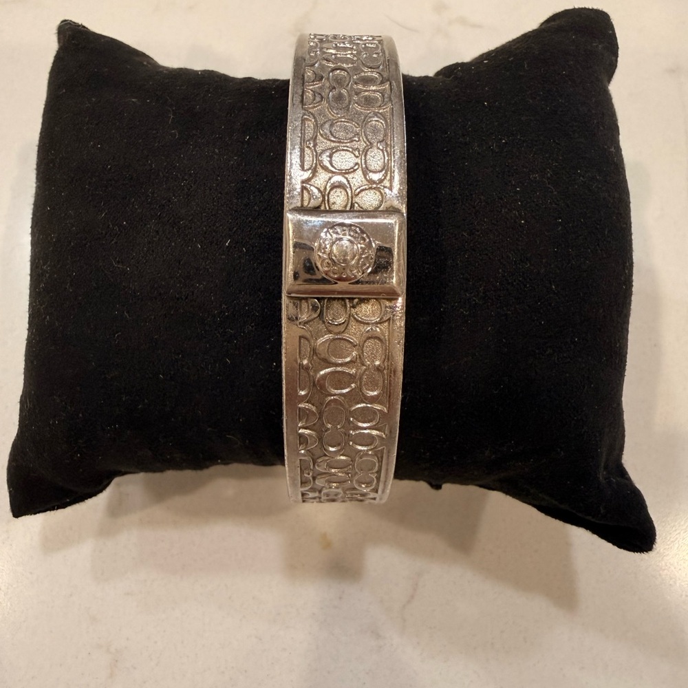 EUC Coach Silver Signature Engraved Logo Bangle Bracelet